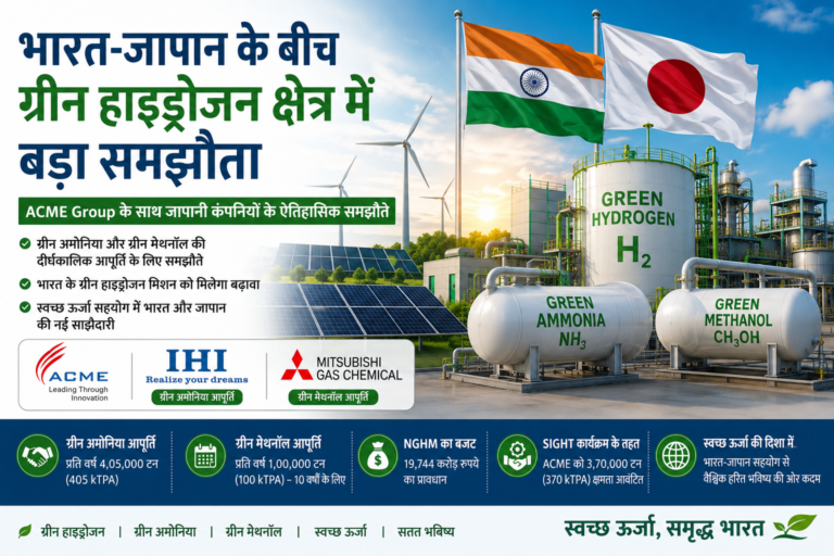भारत-जापान ग्रीन हाइड्रोजन समझौता और ACME Group की ग्रीन अमोनिया व ग्रीन मेथनॉल आपूर्ति